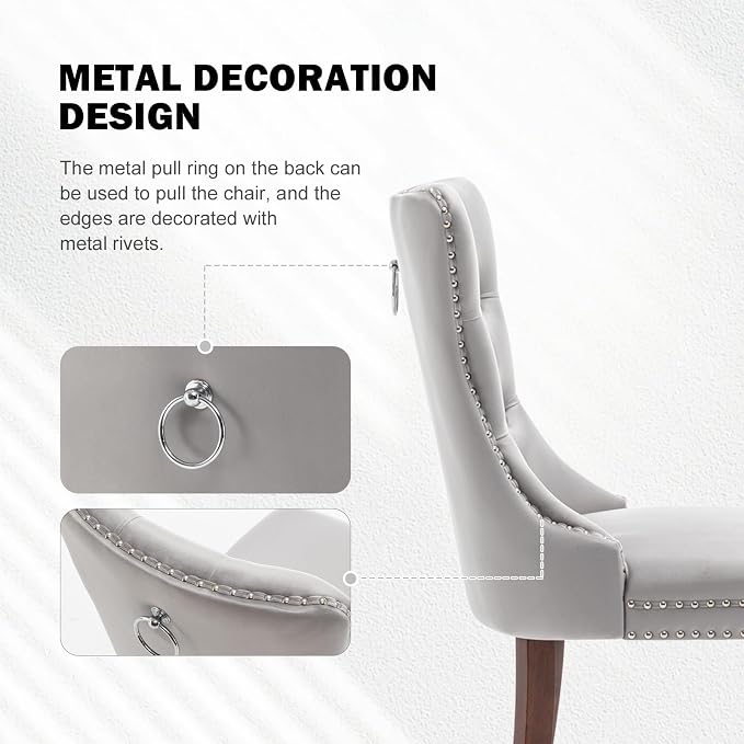 Hixkol Velvet Dining Chairs Set of 4,Upholstered Dining Chairs with Ring Pull Trim and Button Back,Modern Seating for Kitchen, Bedroom & Living Room(Light Gray)
