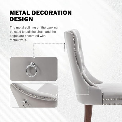 Hixkol Velvet Dining Chairs Set of 4,Upholstered Dining Chairs with Ring Pull Trim and Button Back,Modern Seating for Kitchen, Bedroom & Living Room(Light Gray)