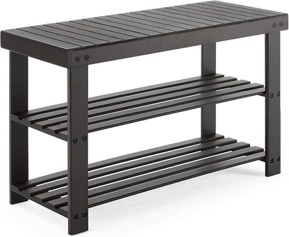 DUMOS Wooden Shoe Rack Bench with Storage, 3-Tier Bamboo Entryway Benches, Shoe Rack Holds Up to 286 lb Storage Organizer, 11.3 x 27.6 x 17.8 Inches, Suitable for Bedroom Living Room Balcony, Brown