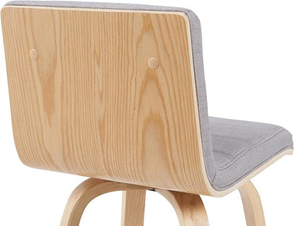 Vienna Modern Swivel Bar Height Stool with Grey Upholstered Seat and Patterned Oak Wood Frame Set of 4