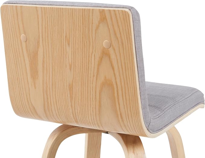 Vienna Modern Swivel Bar Height Stool with Grey Upholstered Seat and Patterned Oak Wood Frame Set of 3