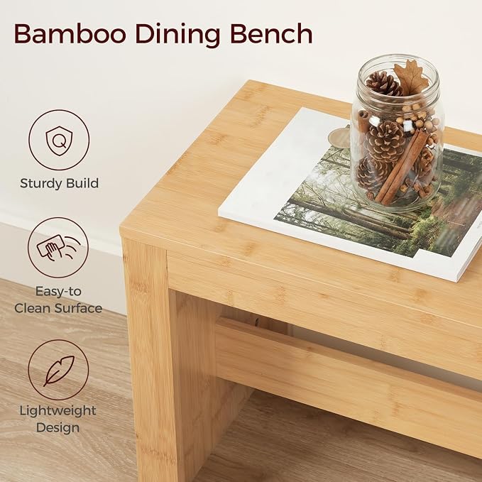 MAHANCRIS Entryway Shoe Rack Bench, 35.4 Inch Bamboo Dining Bench, Table Bench for Living & Dining Room, Kitchen, Bedroom, Bathroom, Hallway, Natural TBNA0501