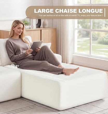 Hobestluk Modular Sectional Sofa Couches L-Shape Couch 3 Seat Modular Sofa Memory Foam Sectional Couches for Living Room, Cloud Couch with Oversized Chaise (White Tufted, 96", Right Hand Facing)