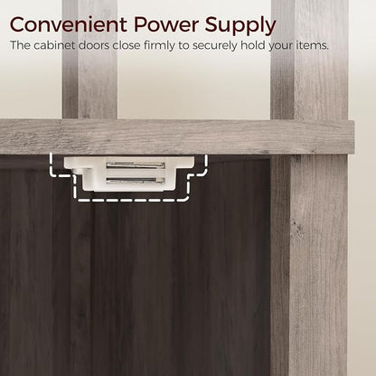 MAHANCRIS Farmhouse Nightstand with Charging Station, Greige Bedside Table with USB & Type-C Ports, End Table with Storage Cabinet and Open Shelf, Modern Side Table for Bedroom, Grey ETGY96E01