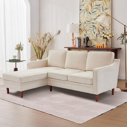 Kingfun 88" L-Shape Sofa, Chenille Sectional Couch, Mid Century Modern Couches with Solid Wood Frame for Living Room Bedroom