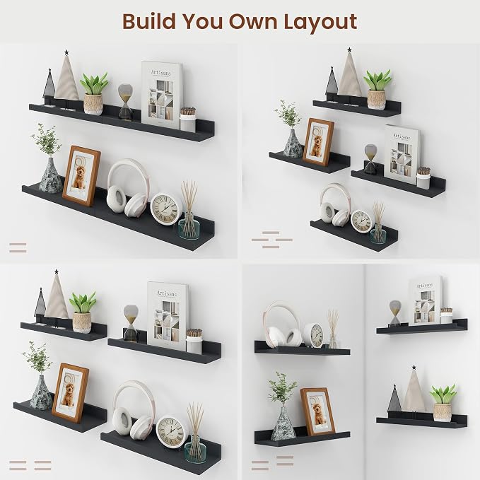 Axeman 30 Inch Black Floating Shelves | Picture Ledge Shelf Set of 4 | Rustic Wood Wall Shelves with Lip | 30" Black Picture Shelf for Wall with Ledge | Photo Shelves