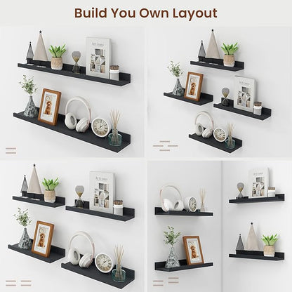 Axeman 72 Inch Floating Shelves | Black Picture Ledge Shelf Set of 4 | Rustic Wood Wall Shelves with Lip | 72" Black Picture Shelves for Wall with Ledge | Photo Shelves