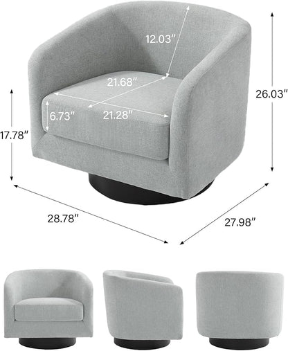 Swivel Barrel Accent Chair, Modern Round Chenille Fabric Arm Chair for Living Room, Bedroom, Comfy Club Reading Chairs for Adults（Chenille Fabric, Light Grey, Set of 4