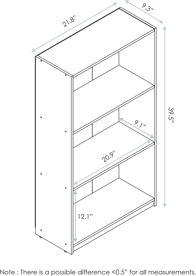 Furinno BASIC Book Shelf, 3-Tier Modern Bookshelf, Bookcase with Open Shelves, 9.3 x 21.8 x 39.5, for Living Room, Bedroom, Home Office, Pink