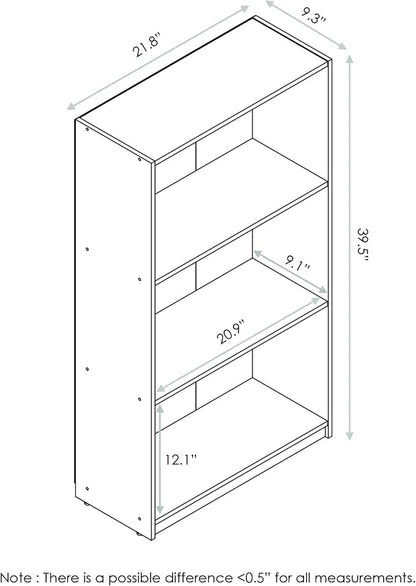 Furinno BASIC Book Shelf, 3-Tier Modern Bookshelf, Bookcase with Open Shelves, 9.3 x 21.8 x 39.5, for Living Room, Bedroom, Home Office, Pink