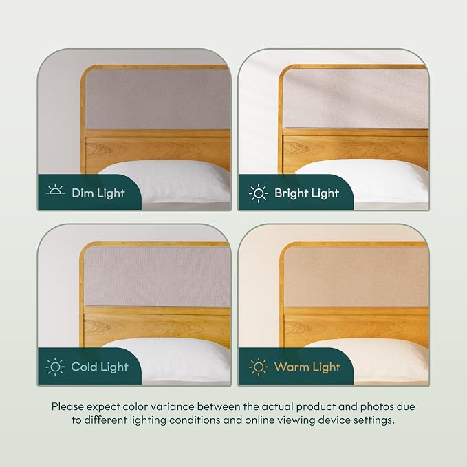 Bme Calista King Size Bed Frame – Solid Wood Platform Bed with Upholstered Headboard, Teak Brown Finish, Mid-Century Modern Style with Sturdy Slats & Tapered Legs, No Box Spring Needed