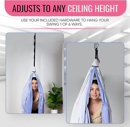Indoor Sensory Swing for Kids or Outdoor – Holds 300lbs, Double-Layer, & 360° Swivel, Calming Compression Therapy Swing Hammock for Kids & Adults with All Hardware – Sensory-Motor Toys & Gifts