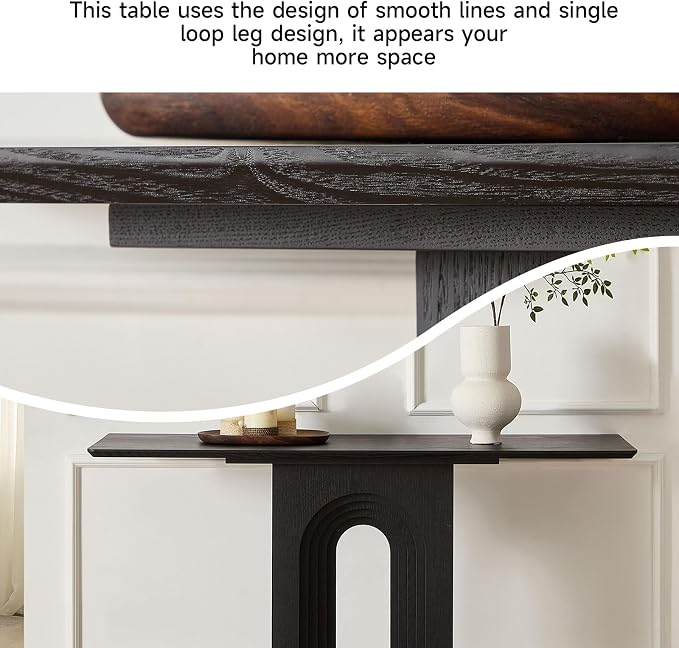 LKTART 47" MDF Console Table for Entryway, Narrow Entryway Table with Unique Loopback Design, Couch Table Behind Sofa with Single Loop-Leg for Living Room Hallway Foyer, Black