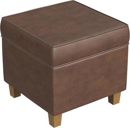 HomePop 18" Square Storage Ottoman - Brown Faux Leather