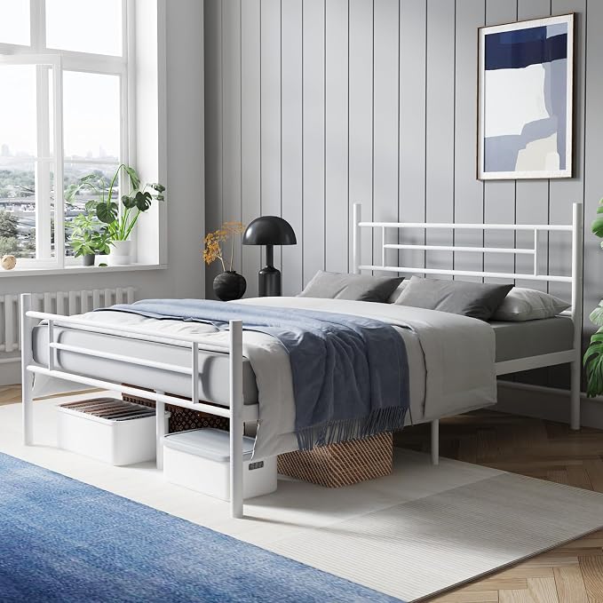 Avenco Metal Platform Bed Frame Full Size with Classical Headboard and Footboard, 14 Inch, Under Bed Storage, Strong Metal Slats Support, Mattress Foundation, No Box Spring Needed