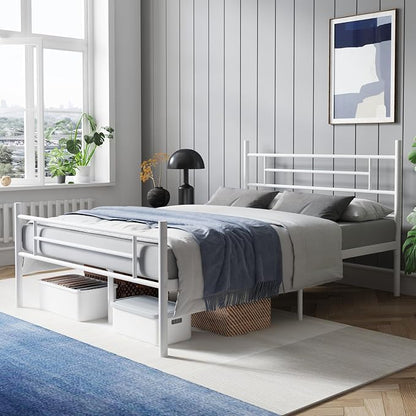 Avenco Metal Platform Bed Frame Full Size with Classical Headboard and Footboard, 14 Inch, Under Bed Storage, Strong Metal Slats Support, Mattress Foundation, No Box Spring Needed