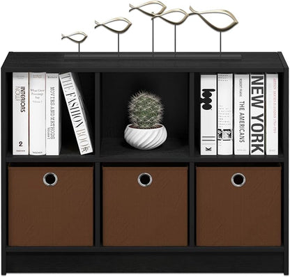 Furinno Cubic Closet Organizers and Storage, 6-Cube Closet Organizer with Bins, Open Shelf Storage, for Wardrobe, Bedroom, Living Room, Americano