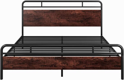 Allewie King Size Platform Bed Frame with Wooden Headboard and Footboard, Heavy Duty 13 Metal Slats Support, Under-Bed Storage, No Box Spring Needed, Noise Free, Easy Assembly, Mahogany
