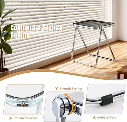 Acrylic Folding Table - Modern TV Tray Dinner Table for Eating on Couch - Small Folding Table Foldable Computer Desks Space-Saving with Chrome Frame No Assembly Required -Gray