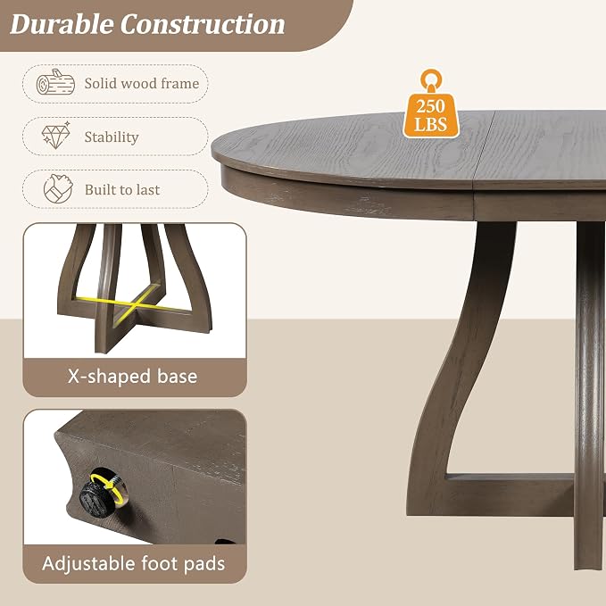 LUMISOL 42"-58" Extendable Round Dining Table for 4-6, Farmhouse Kitchen Table with 16” Middle Leaf and Curved Table Legs for Kitchen, Dining Room, Apartment, Espresso