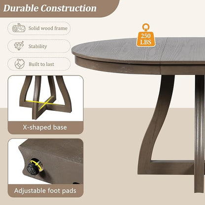 LUMISOL 42"-58" Extendable Round Dining Table for 4-6, Farmhouse Kitchen Table with 16” Middle Leaf and Curved Table Legs for Kitchen, Dining Room, Apartment, Espresso