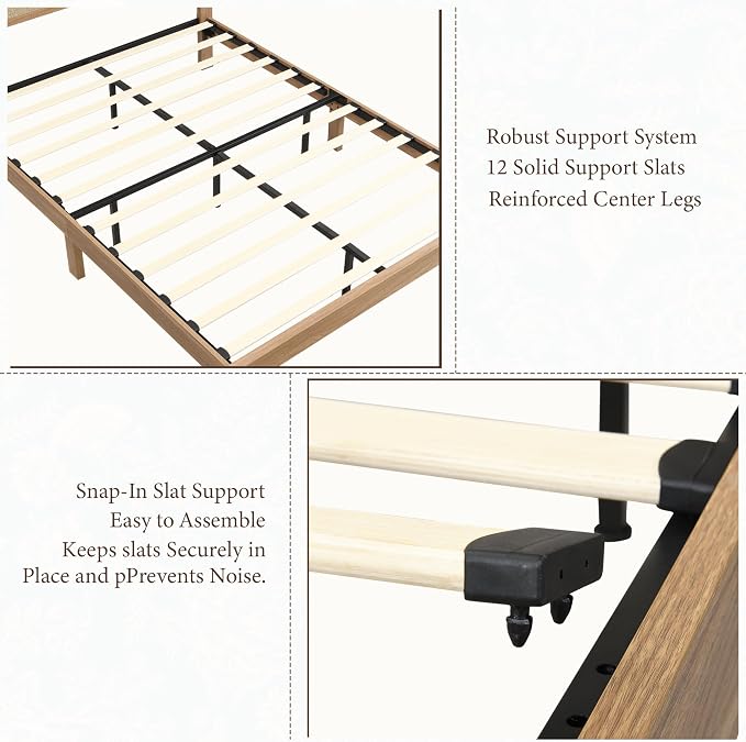 XIAO WEI 3-Piece Boho Bedroom Furniture Set, Full Wood Bed Frame with Tall Rattan Headboard, Night Stand Set of 2 with Charging Station, Modern Bedroom Furniture Set