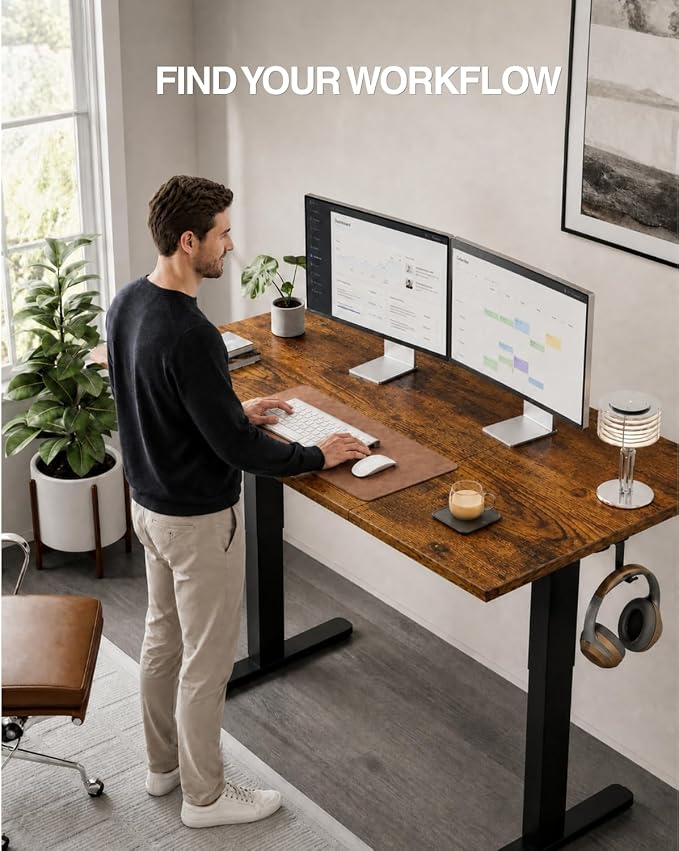 Acrolix Electric Standing Desk, Height Adjustable Home Office Desk with Memory Presets & Cable Management,Rustic Brown Sit Stand Desk for Work from Home, Ergonomic Computer Desk (63" x 24")