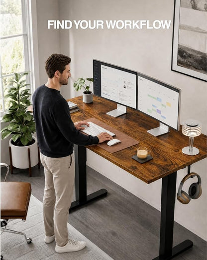 Acrolix Electric Standing Desk, Height Adjustable Home Office Desk with Memory Presets & Cable Management,Rustic Brown Sit Stand Desk for Work from Home, Ergonomic Computer Desk (63" x 24")