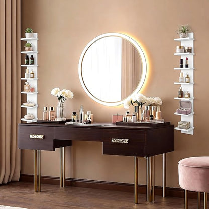 Homaterial Small 7 Tier Vertical Wall Shelf for Home Decor & Makeup Vanity - White Narrow Display Storage Shelf for Small Spaces, Decorative Vanity Shelf