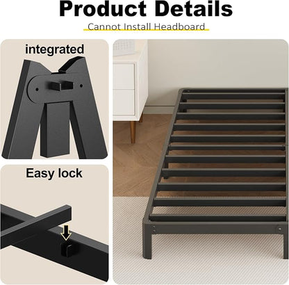 Yicensen 9 Inch Twin Bed Frames with Rounded Corner Legs, Heavy Duty Metal Twin Size Platform Bed Frame No Box Spring Needed, Easy Assembly, Noise Free, Black