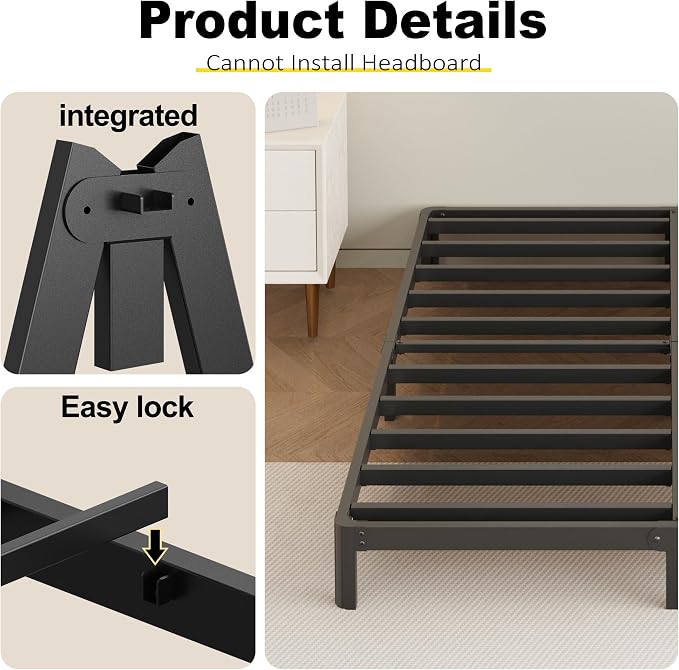Yicensen 9 Inch California King Bed Frames with Rounded Corner Legs, Heavy Duty Cal King Metal Platform Bed Frame No Box Spring Needed, Easy Assembly, Noise Free, Black