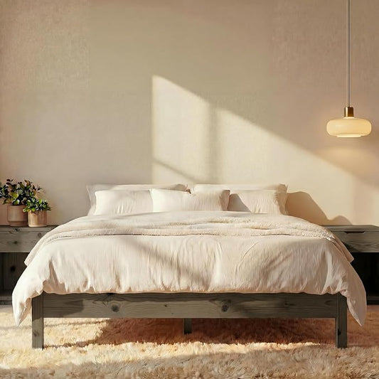LIFEMENT Twin Bed Frame Signature Wood Platform, Noise Free, Under Bed Storage, No Box Spring Needed, Easy Assembly, Gray