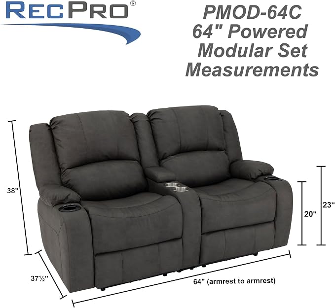 RecPro Charles 64" RV Wall Hugger Reclining Sofa | Gunmetal