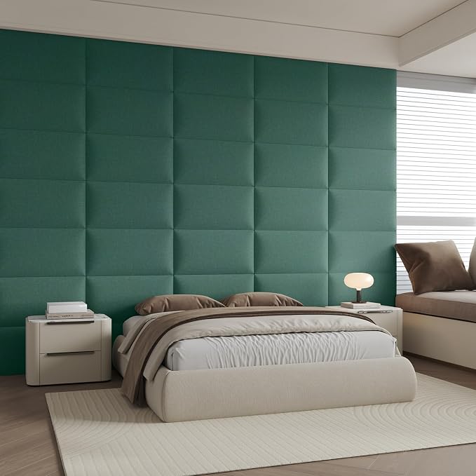 12-Piece Green Linen Upholstered Headboard King Size, Wall Mounted Panel Set, Lush Fabric Headboard & Wall Decor for Bedroom