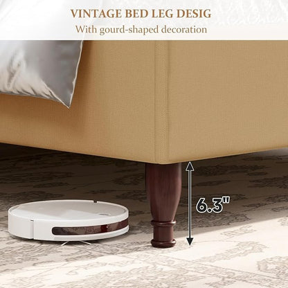 koorlian Queen Upholstered Bed Frame with 51'' Tall Headboard, Warm Brown | Reinforced Platform Bed, Easy Assembly, Soft Fabric, Sleigh Wingback, Solid Wood Retro Legs, Noise-Free, Classic & Simple