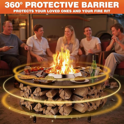 Fire Pit Surround Tabletop for Solo Stove Bonfire 1.0&2.0 and Ranger 1.0&2.0, 41" Fire Pit Surround Tabletop with Wood Storage Shelf, Powder-Coated Steel Surround Tabletop with Extra Space