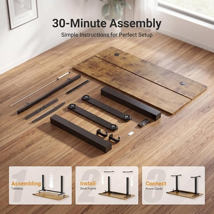 Claiks Electric Standing Desk, 32 x 19 Inch Small Height Adjustable Sit Stand Desk for Home Office, Computer Desk with Memory Presets, Cable Management&Headphone Hooks, 156 lbs Capacity, Rustic Brown