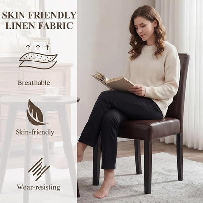 LSSBOUGHT Modern Dining Chair Set of 2,Urban Style Leather Kicthen Chairs with Solid Wood Legs for Dining Room and Restaurant (Brown-Quilted backrest)