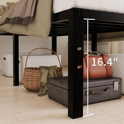 HOBINCHE 18 Inch Metal Twin Bed Frame No Box Spring Needed - Easy Assembly Heavy Duty Noise Free Narrow Bedframes - Single Black Basic Steel Slats Platform with Storage