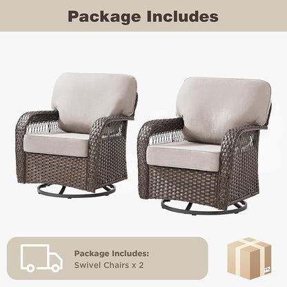 Belord Patio Chairs Set of 2, Wicker Swivel Rocker Outdoor Chairs for Deck Porch Garden, 2 Piece Luxury Patio Furniture Set,Beige