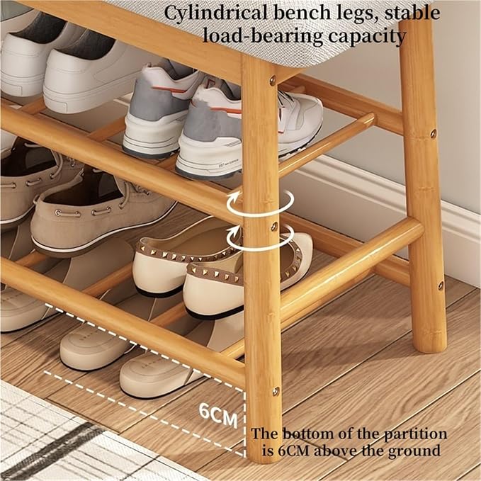 Bamboo Entryway Bench Upholstered Shoe Storage Bench Shoe Rack Bench Shoe Organizer Rack for Hallway Living Room Closet Front Door,Living Room