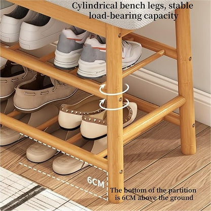 Bamboo Entryway Bench Upholstered Shoe Storage Bench Shoe Rack Bench Shoe Organizer Rack for Hallway Living Room Closet Front Door,Living Room