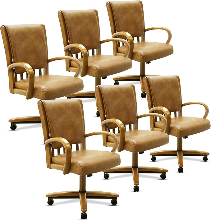 Chromcraft Ashen Vale Swivel Dining Chairs with Casters, Set of 6 – Luxury Upholstered Kitchen & Dining Room Chairs with Arms, Ergonomic Tilt & Swivel Comfort - CM1777