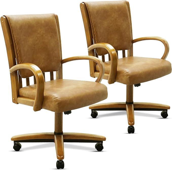 Chromcraft Ashen Vale Swivel Dining Chairs with Casters, Set of 2 – Luxury Upholstered Kitchen & Dining Room Chairs with Arms, Ergonomic Tilt & Swivel Comfort - CM1777