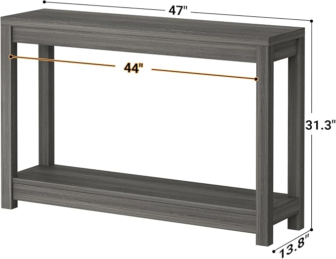 Besiost 47" Farmhouse Wood Entryway Table Narrow Console Table with Storage Behind Couch Sofa Table with Shelves Entry Way Table with Open Storage, Easy Assembly, Grey Walnut