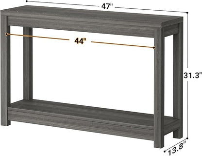 Besiost 47" Farmhouse Wood Entryway Table Narrow Console Table with Storage Behind Couch Sofa Table with Shelves Entry Way Table with Open Storage, Easy Assembly, Grey Walnut