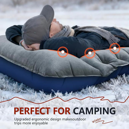FUN PAC Camping Sleeping Pad, 9.2R-Value Ultralight Camping Mat with Pillow Built-in Foot Pump Inflatable Sleeping Pads Compact for Camping Backpacking Hiking Traveling-Lined Version Grey