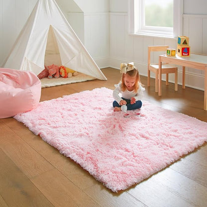 Ophanie 3x5 Pink Rug, Bedside Preppy Dorm Area Rug, College Essentials Non Slip Small Carpets for Bedroom, Anti Slip Fluffy Living Room Rugs Home Decor Aesthetic, Nursery with Over 99 pcs Pile fibers