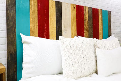 Barn Walls Sugar Mix Signature Design, Multicolored Solid Wood Headboard, Floating Panels, Wall Mount, Adjustable Height, Easy Assembly Full Size
