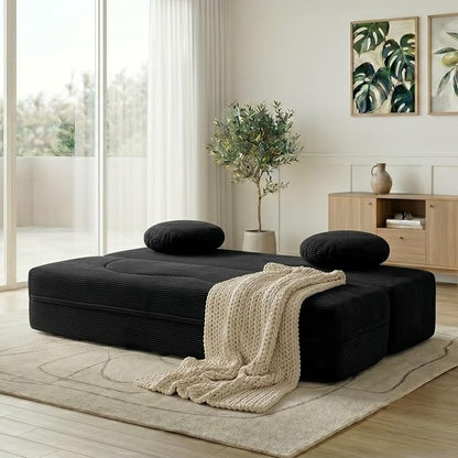 Vongrasig Convertible Sofa Bed, 77” Folding Boneless Couch, Floor Sofa 2-in-1 Curved Couch for Small Living Room, Apartment, Guest Room, Black